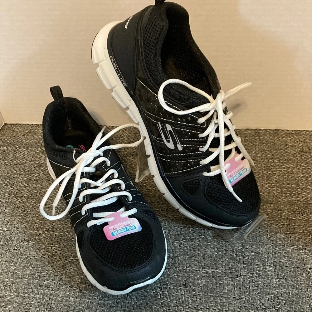 Skechers Black and White Lace-Up Athletic Sneakers - Picture 1 of 6
